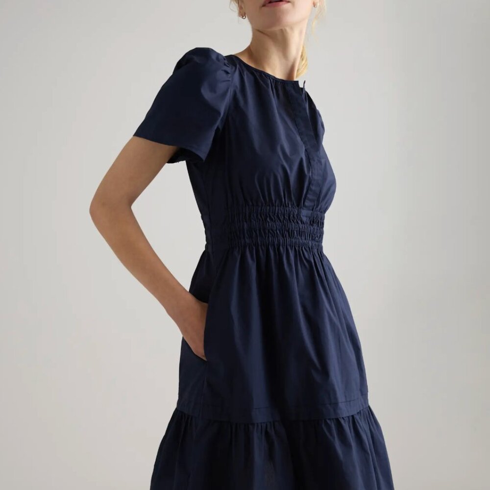 NWT Quince Women's Organic Cotton Poplin Tiered Mini Dress Navy Size Medium - Picture 9 of 13